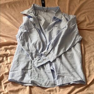 Fashion Nova Blue Striped Button Down Shirt